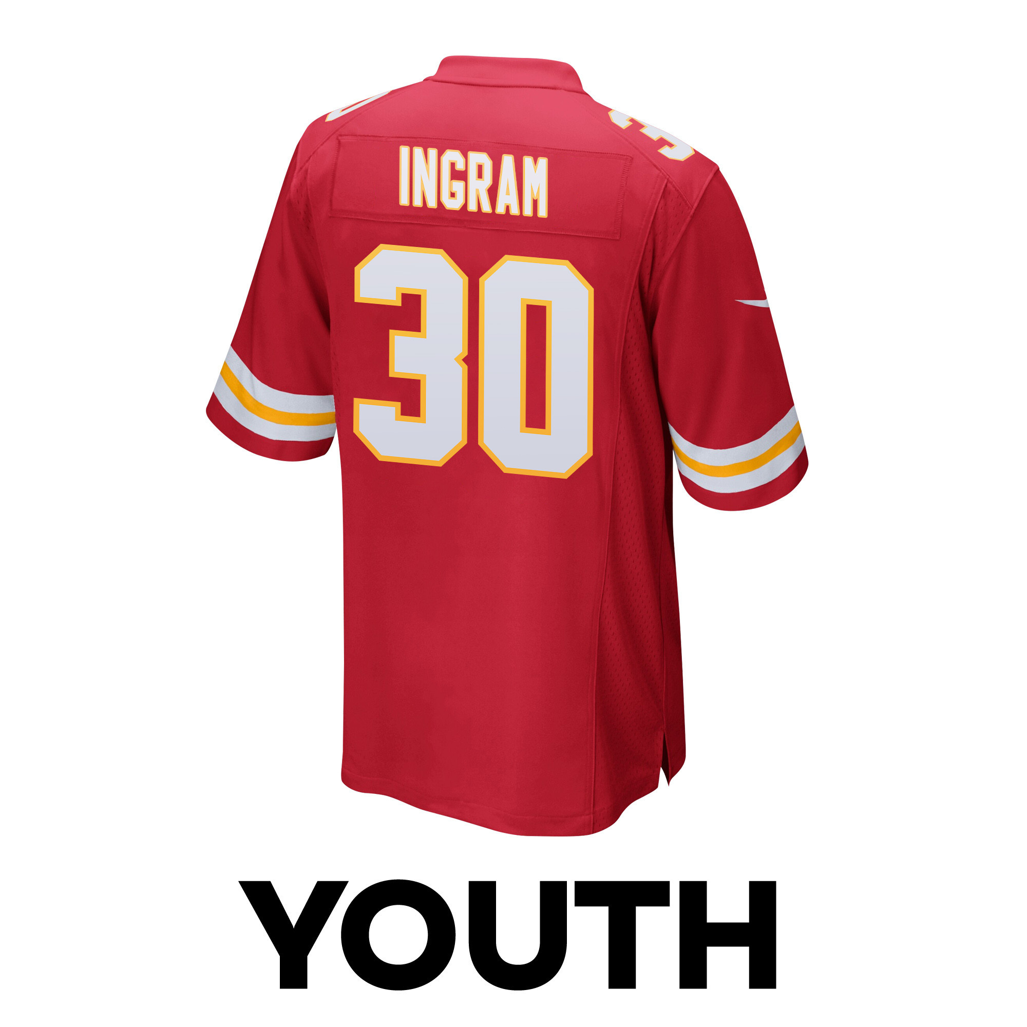 Keaontay Ingram 30 Kansas City Chiefs Super Bowl LVIII Champions 4 Stars Patch Game YOUTH Jersey - Red