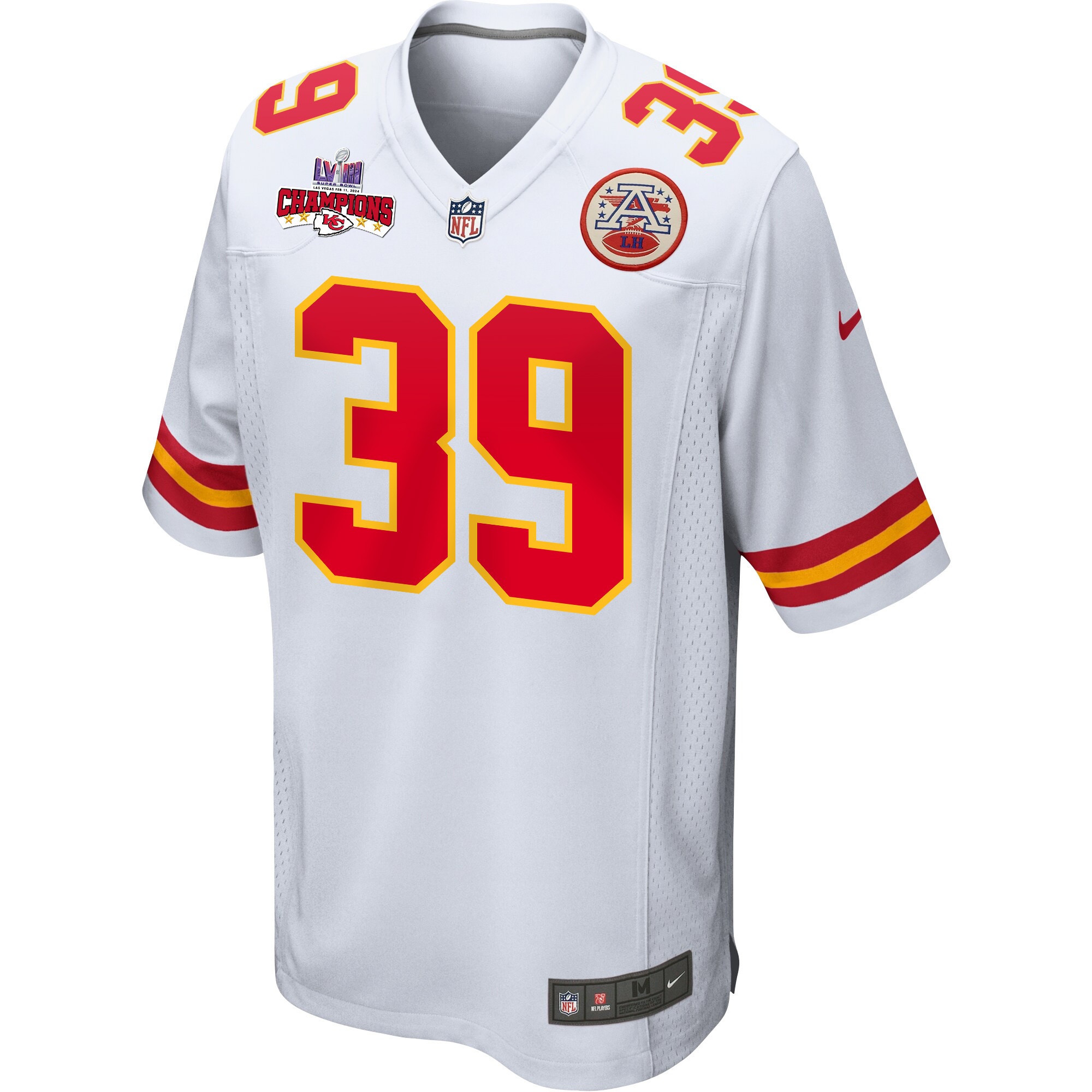 Keith Taylor 39 Kansas City Chiefs Super Bowl LVIII Champions 4 Stars Patch Game Men Jersey – White