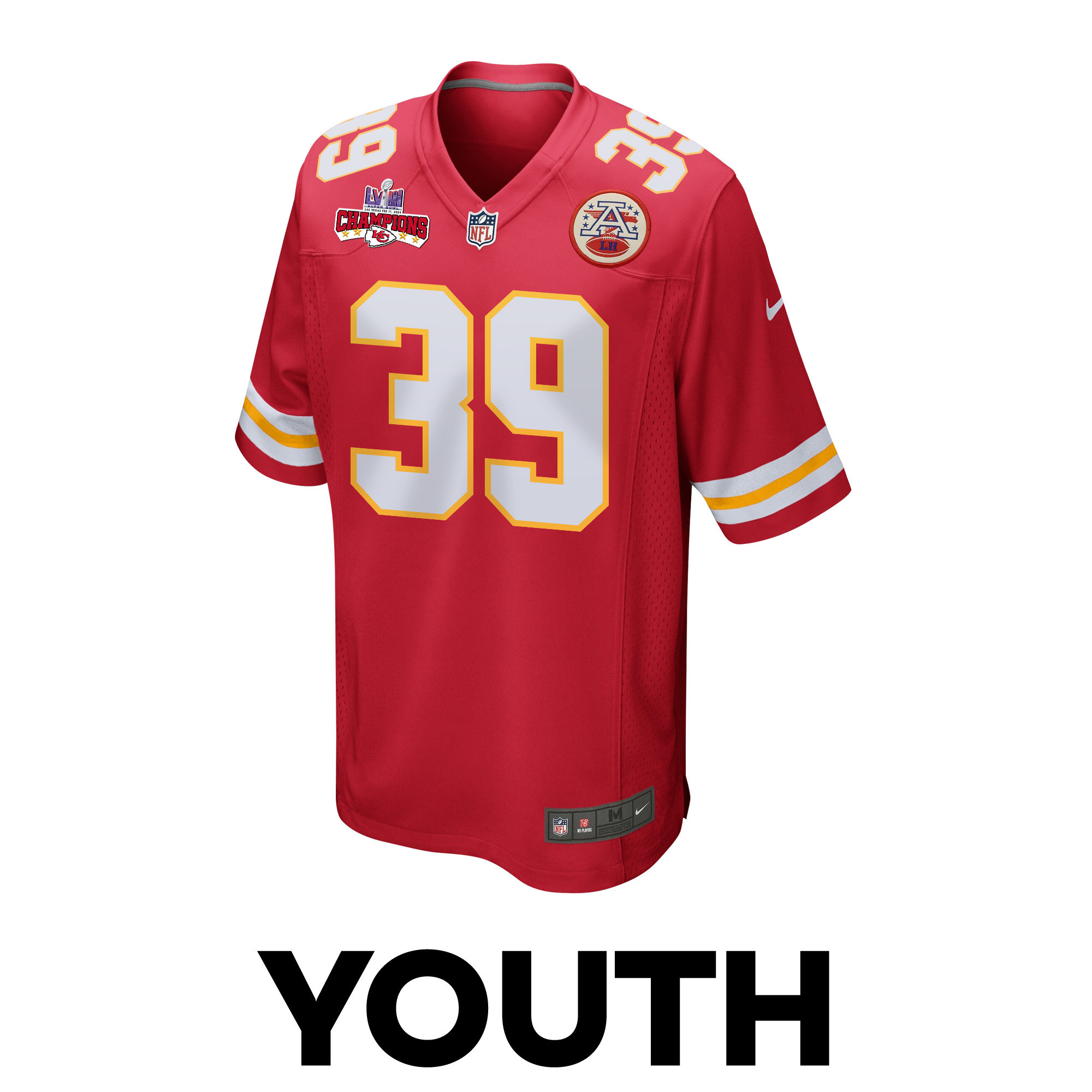 Keith Taylor 39 Kansas City Chiefs Super Bowl LVIII Champions 4 Stars Patch Game YOUTH Jersey – Red