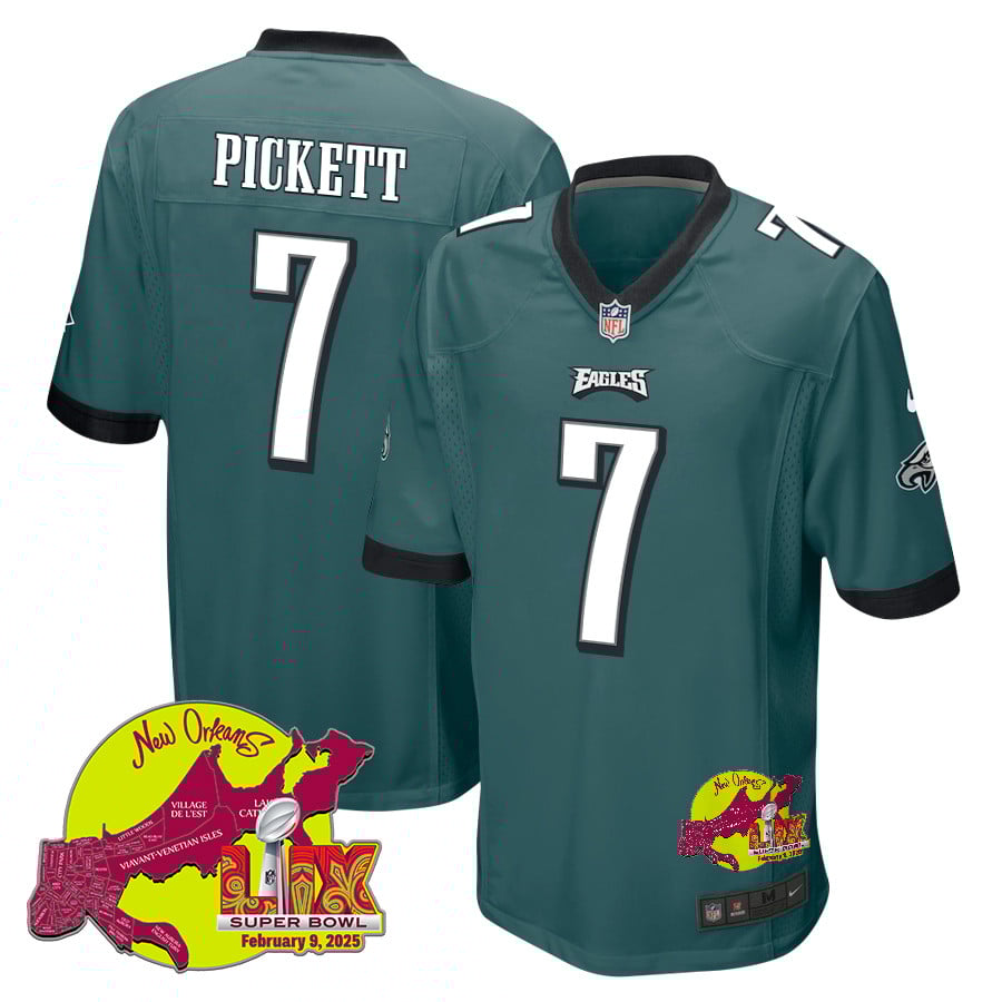 Kenny Pickett 7 Philadelphia Eagles Super Bowl LIX New Orleans Patch Game Men Jersey - Midnight Green