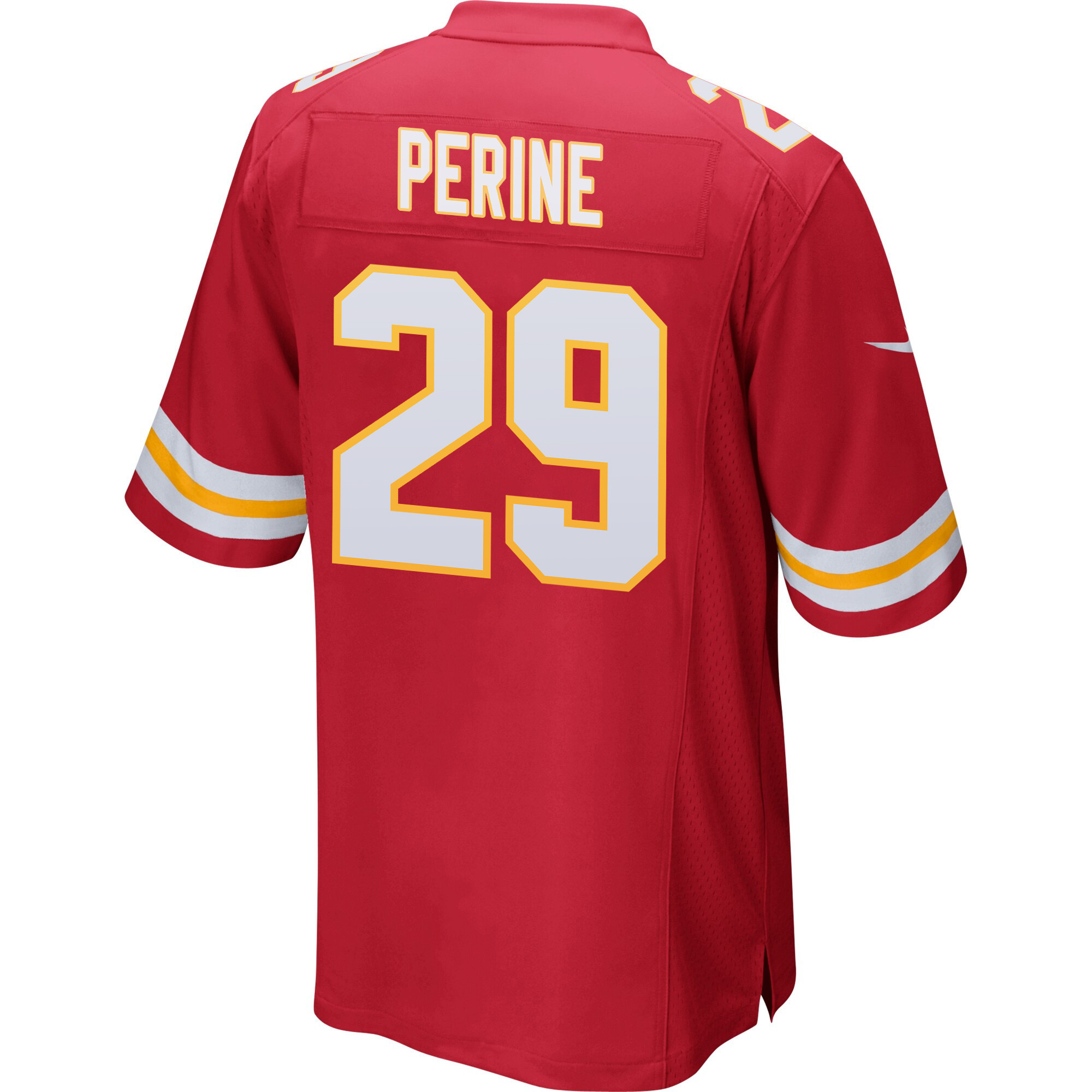La'Mical Perine 29 Kansas City Chiefs Super Bowl LVIII Champions 4 Stars Patch Game Men Jersey - Red