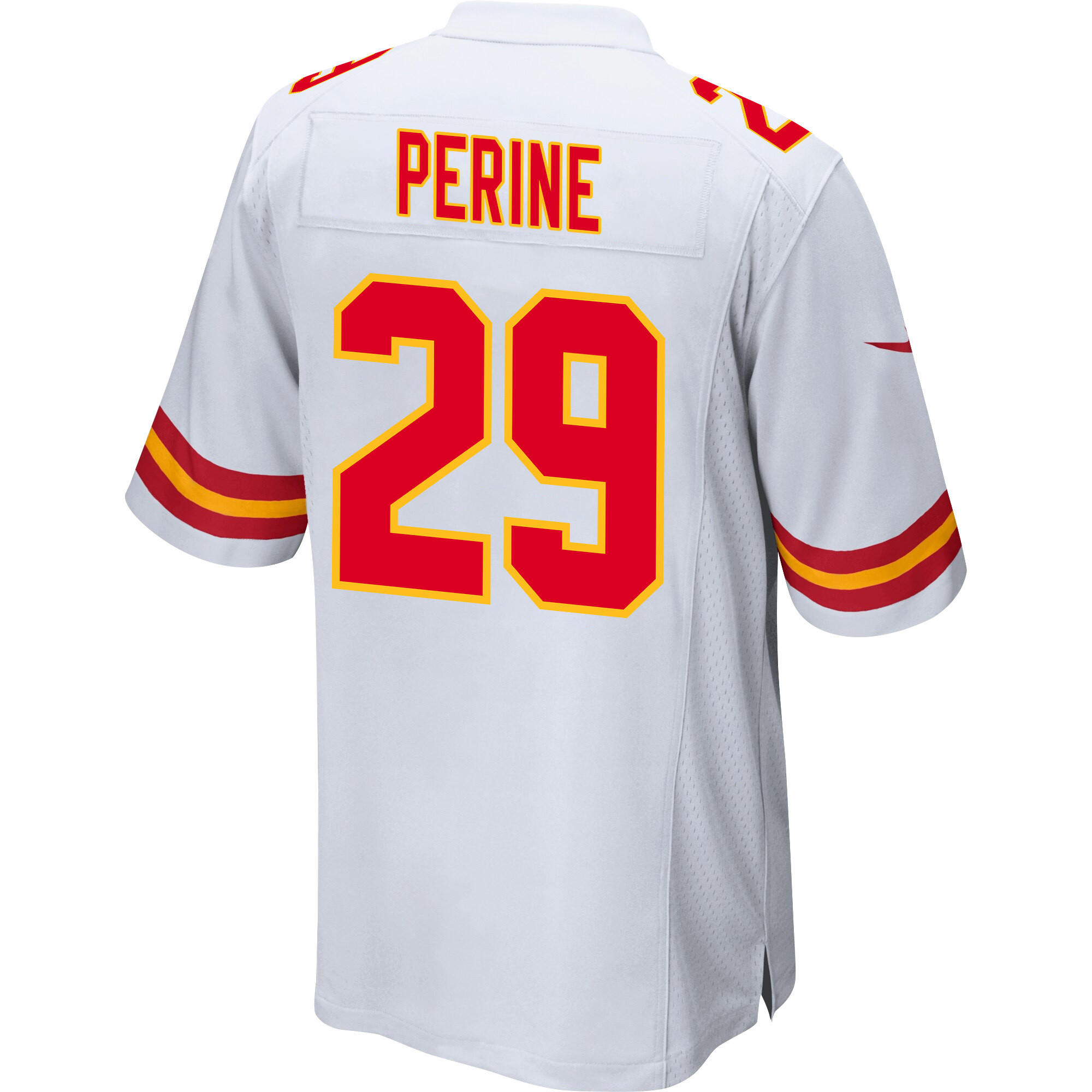 La'Mical Perine 29 Kansas City Chiefs Super Bowl LVIII Champions 4 Stars Patch Game Men Jersey - White