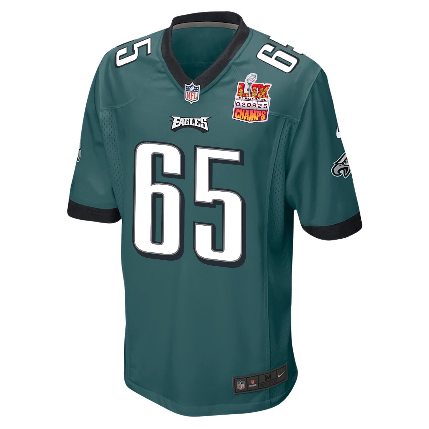 Lane Johnson 65 Philadelphia Eagles Super Bowl LIX Champions Patch Game Men Jersey - Midnight Green