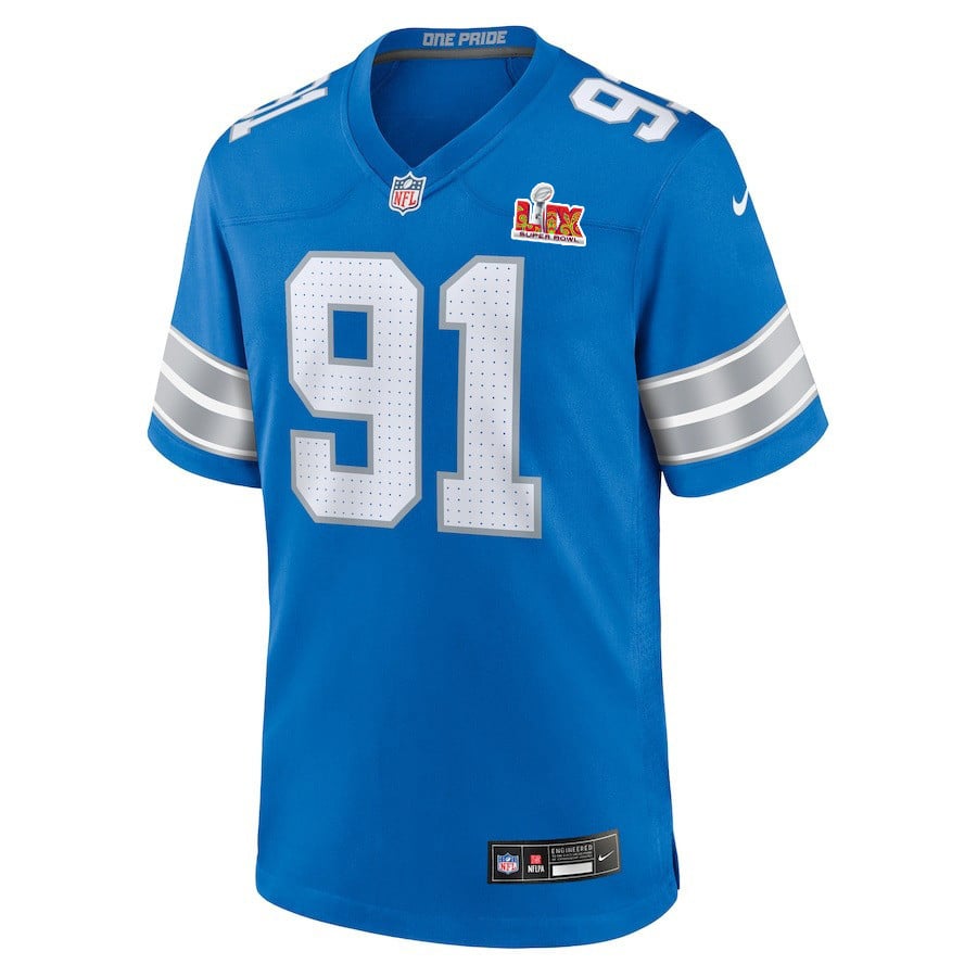 Levi Onwuzurike #91 Detroit Lions Super Bowl LIX YOUTH Jersey – Blue