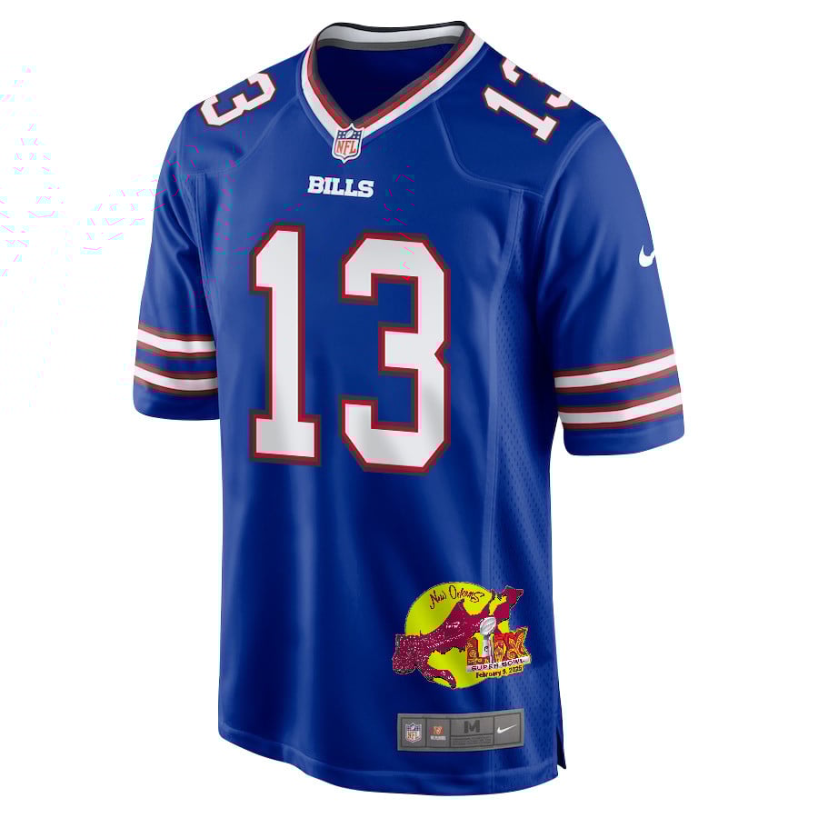 Mack Hollins 13 Buffalo Bills Super Bowl LIX New Orleans Patch Game Men Jersey - Royal