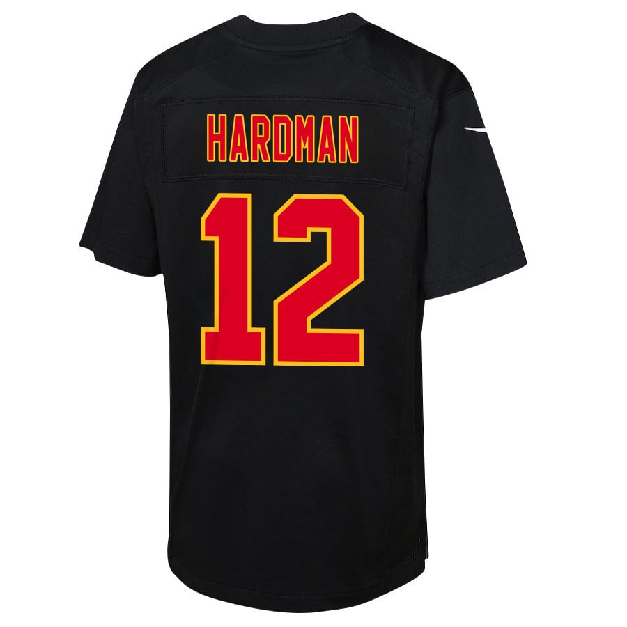 Mecole Hardman 12 Kansas City Chiefs Super Bowl LVIII Champions 4X Fashion Game YOUTH Jersey - Carbon Black