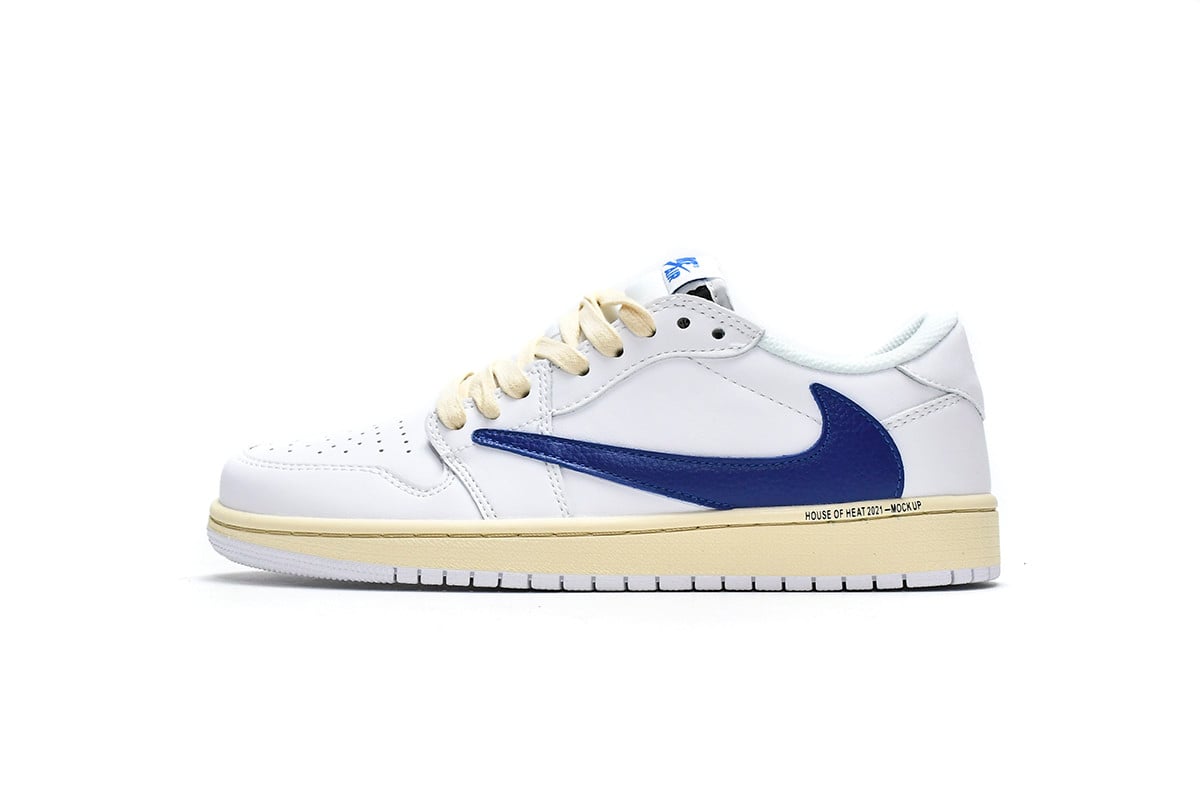 Men's Travis Scott x Air Jordan 1 Low White Blue Shoes