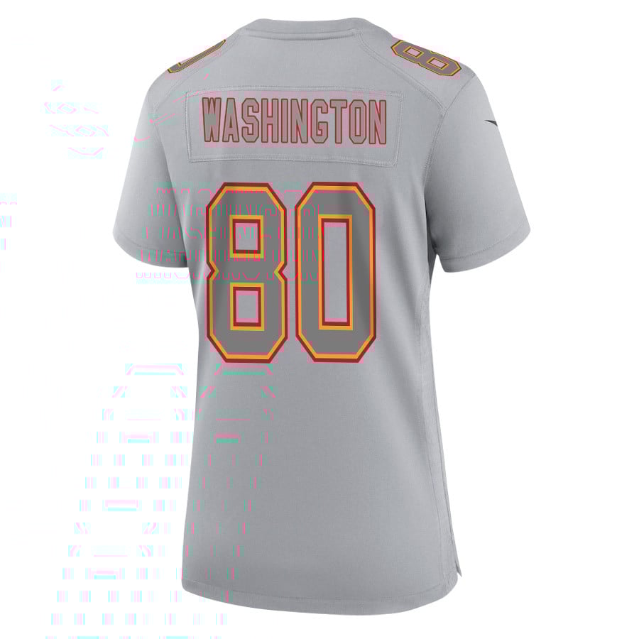 Montrell Washington 80 Kansas City Chiefs Super Bowl LVIII Champions 4 Stars Patch Atmosphere Fashion Game Women Jersey - Gray