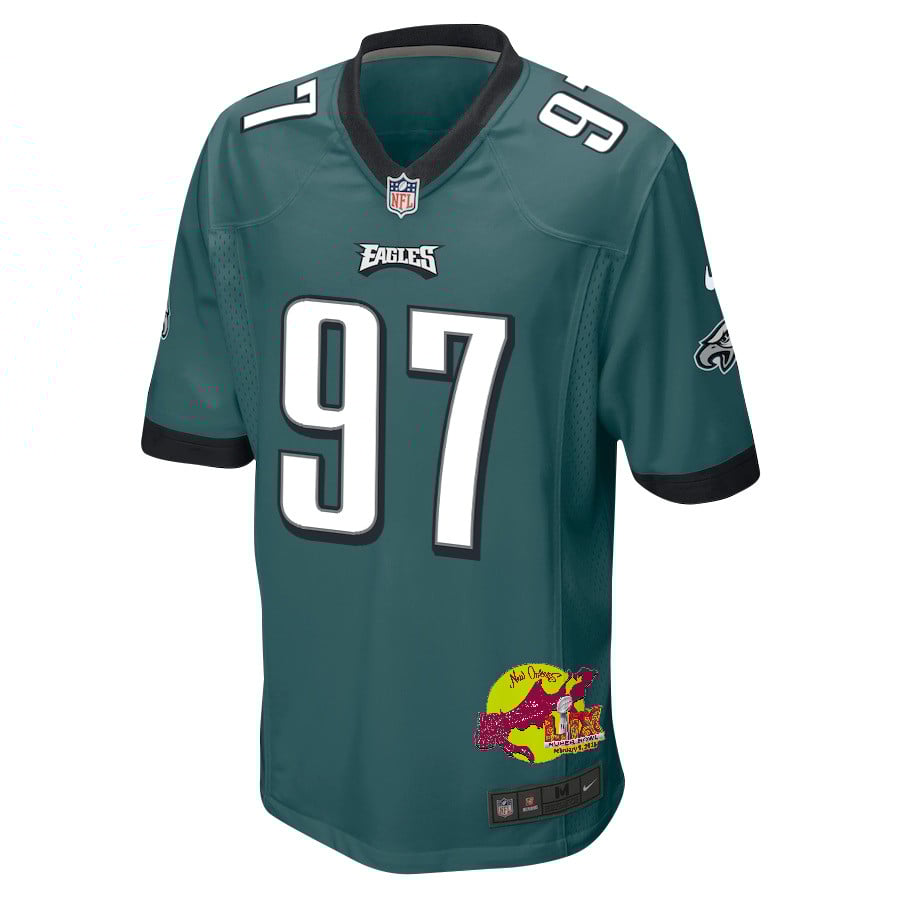 Moro Ojomo 97 Philadelphia Eagles Super Bowl LIX New Orleans Patch Game Men Jersey - Midnight Green