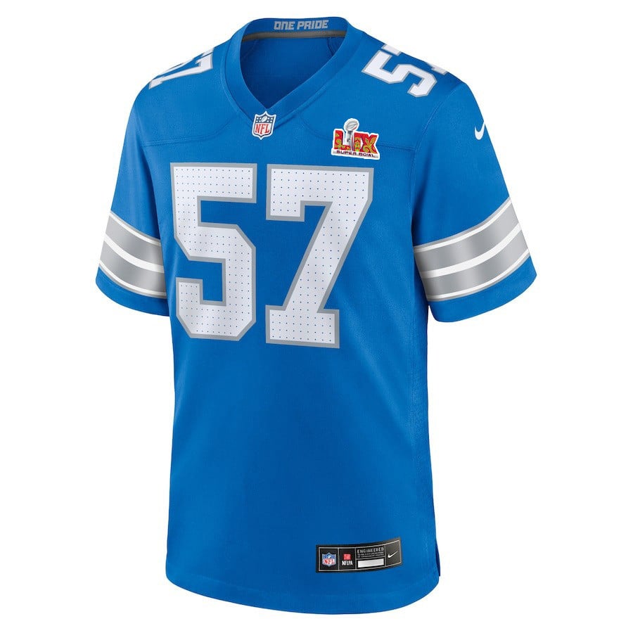 Nate Lynn #57 Detroit Lions Super Bowl LIX Jersey – Men’s – Blue