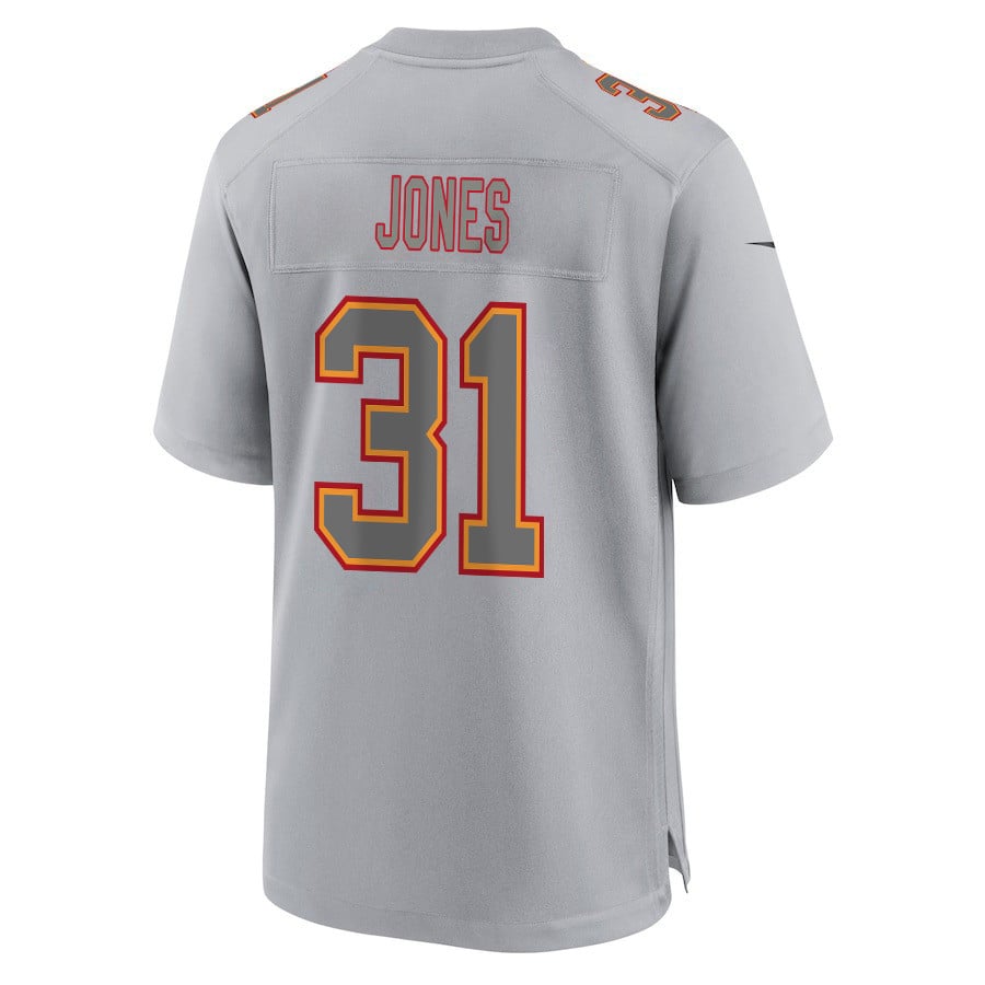 Nic Jones 31 Kansas City Chiefs Super Bowl LVIII Champions 4 Stars Patch Atmosphere Fashion Game Men Jersey - Gray