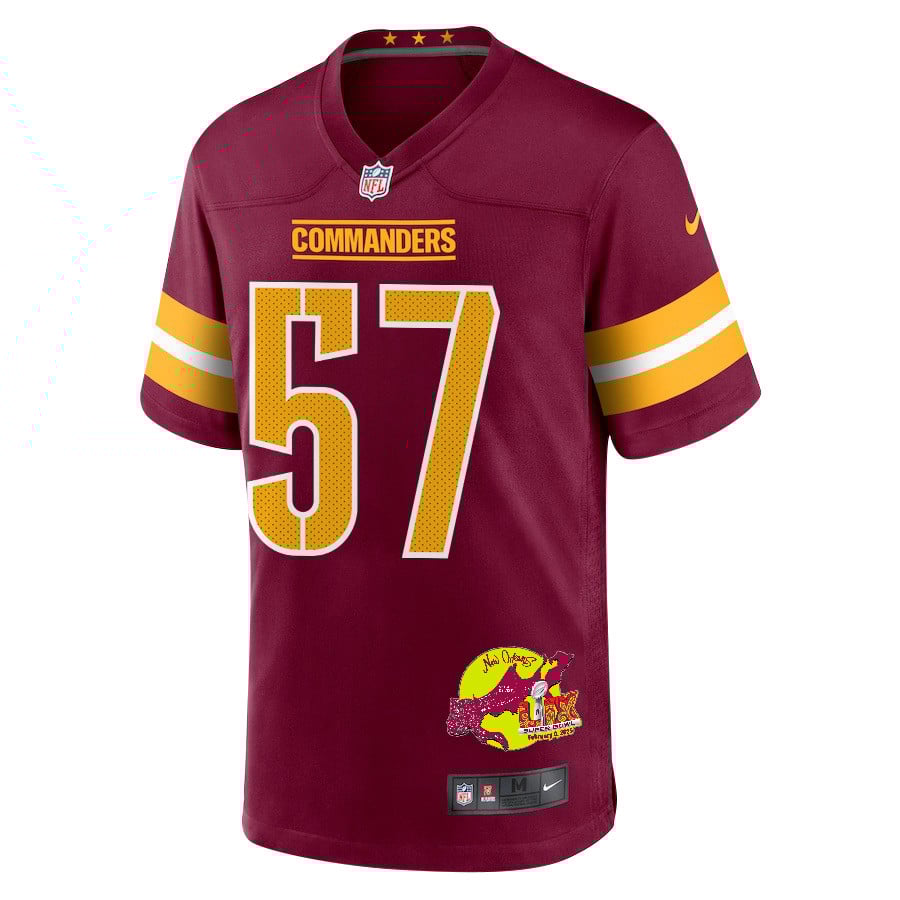 Nick Bellore 57 Washington Commanders Super Bowl LIX New Orleans Patch Game Men Jersey - Burgundy