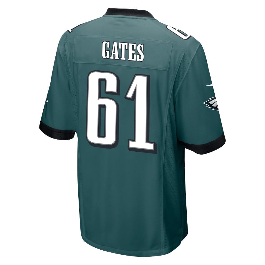 Nick Gates 61 Philadelphia Eagles Super Bowl LIX Champions Patch Game Men Jersey – Midnight Green