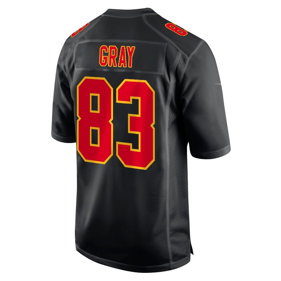 Noah Gray 83 Kansas City Chiefs Super Bowl LVIII Champions 4 Stars Patch Fashion Game Men Jersey - Carbon Black