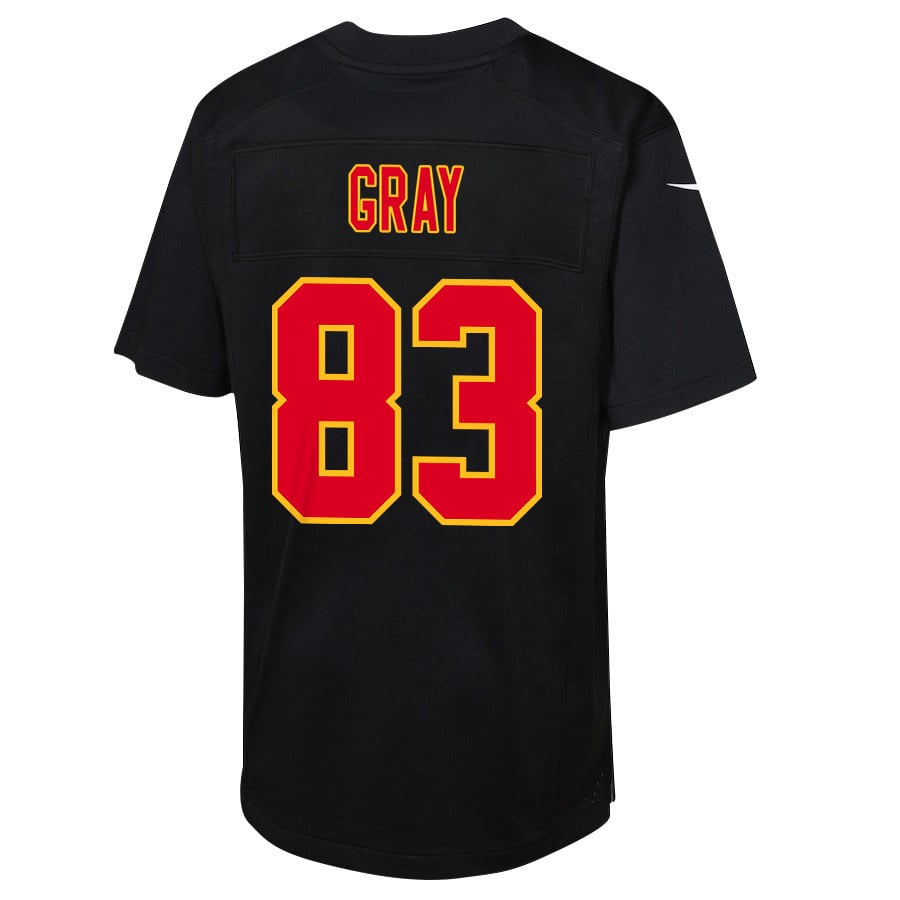 Noah Gray 83 Kansas City Chiefs Super Bowl LVIII Champions 4X Fashion Game YOUTH Jersey - Carbon Black