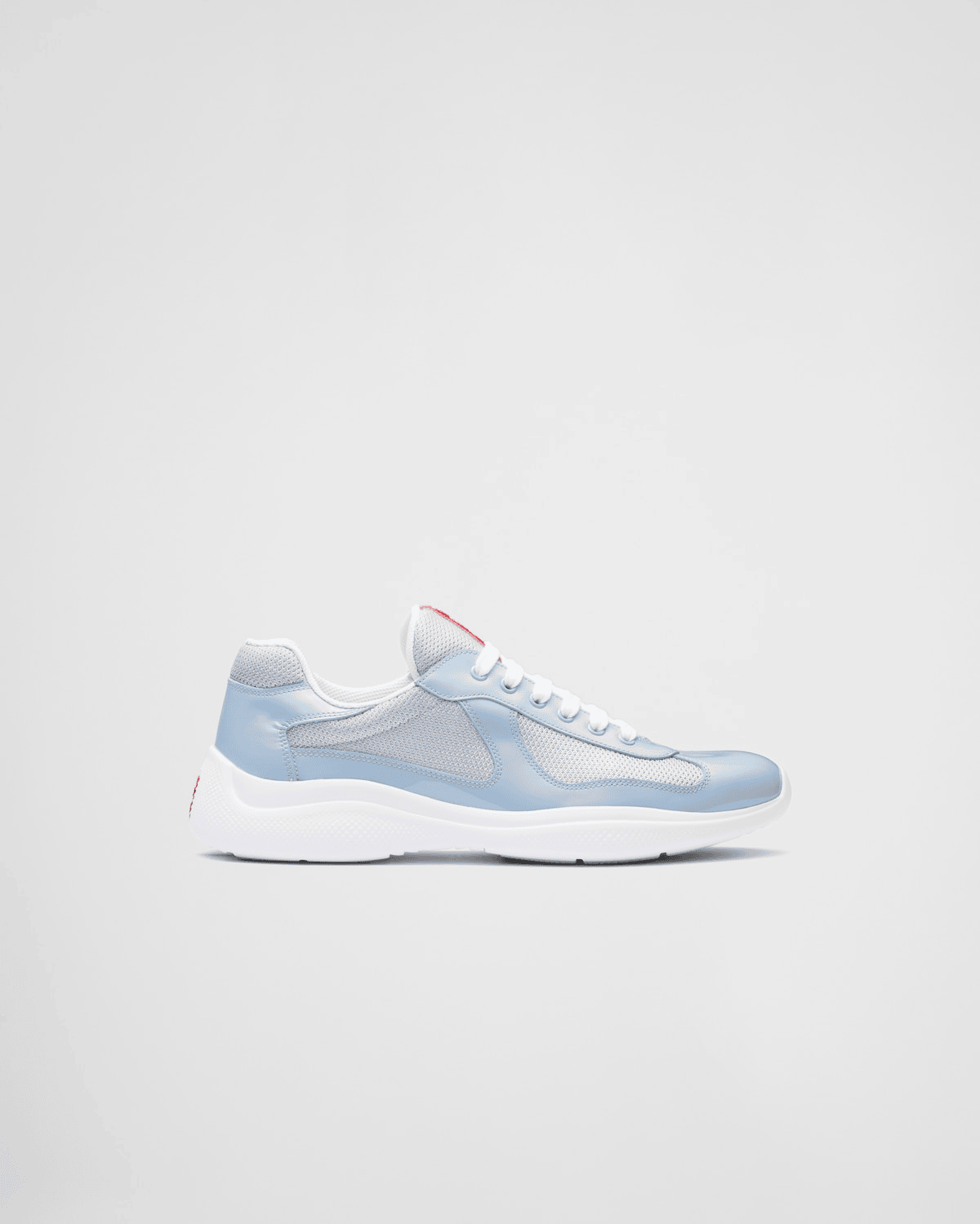 Patent Leather And Technical Fabric Prada America's Cup Silver Celeste Sneakers