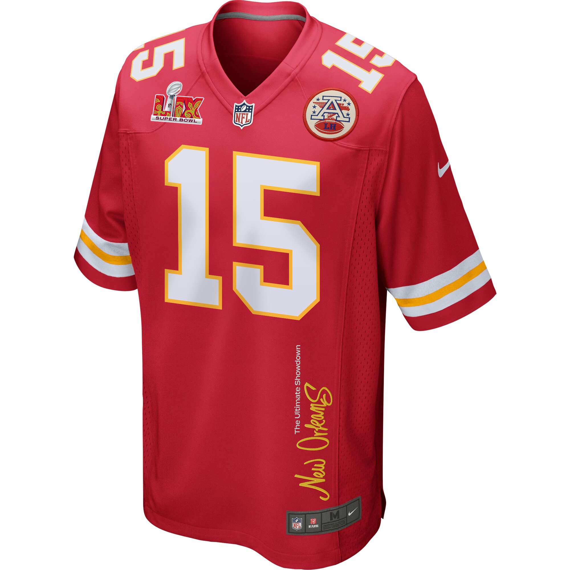 Patrick Mahomes 15 Kansas City Chiefs Super Bowl LIX 'New Orleans - The Ultimate Showdown' EMBROIDERED Game Men Jersey - Red