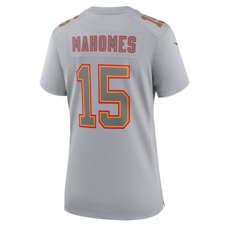 Patrick Mahomes 15 Kansas City Chiefs Super Bowl LVIII Atmosphere Fashion Game Women Jersey - Gray