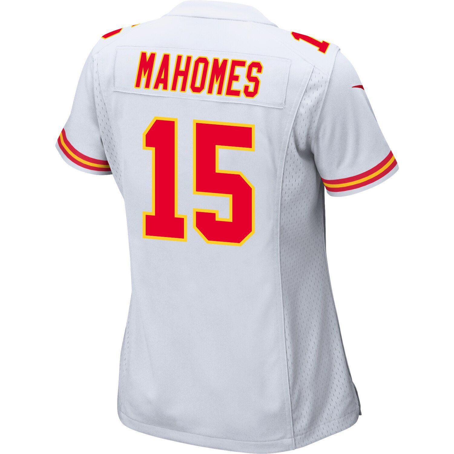 Patrick Mahomes 15 Kansas City Chiefs Super Bowl LVIII Champions 4 Stars Patch Game Women Jersey - White