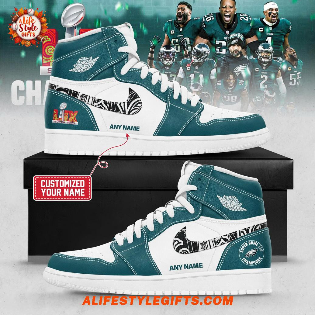 Philadelphia Eagles Super Bowl LIX Champions 2025 Air Jordan 1 Shoes Sneakers - Midnight Green