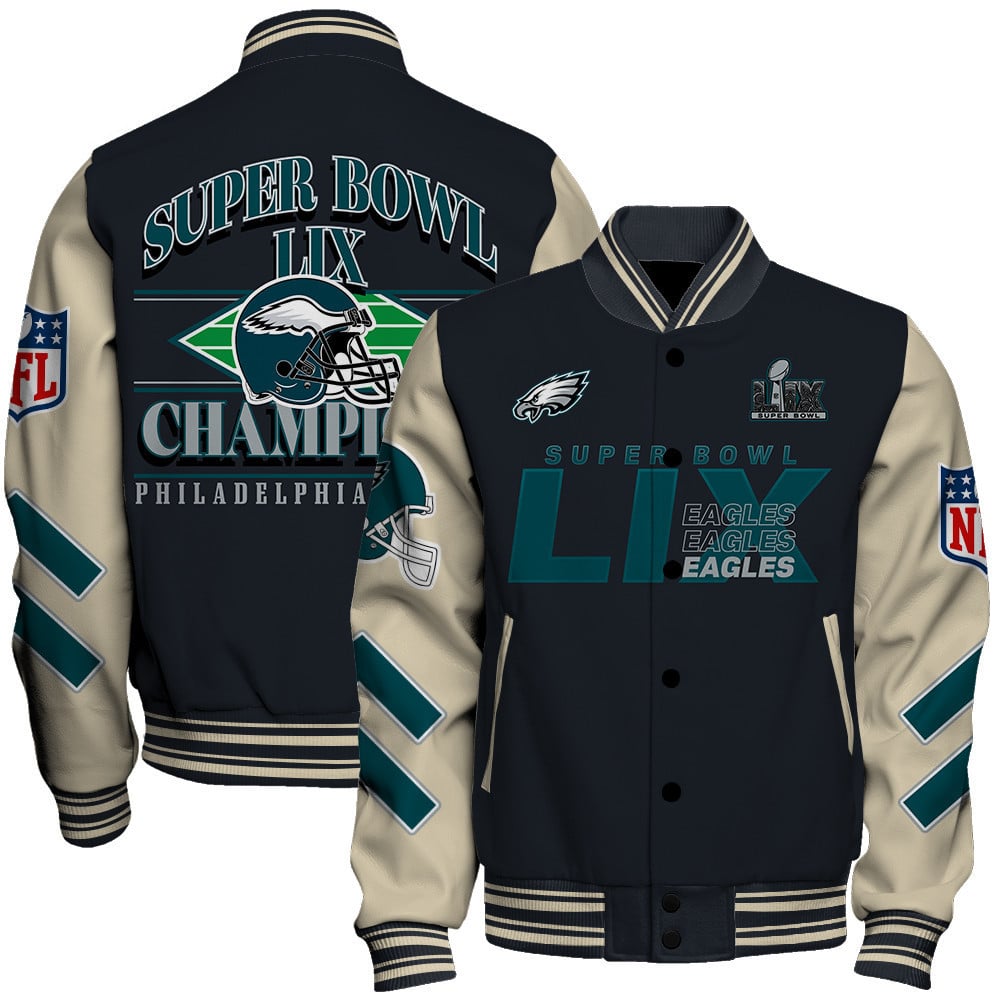 Philadelphia Eagles Super Bowl LIX Champions A Historic Win Varsity Jacket - All-Over-Printed Jacket