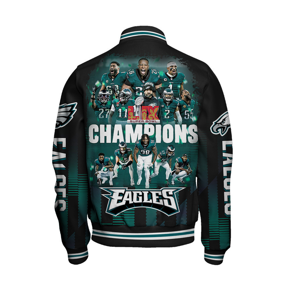 Philadelphia Eagles Super Bowl LIX Champions Own The Historic Moment Varsity Jacket - All-Over-Printed Jacket