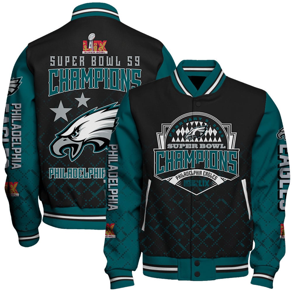 Philadelphia Eagles Super Bowl LIX Champions The Reign Begins Varsity Jacket - All-Over-Printed Jacket
