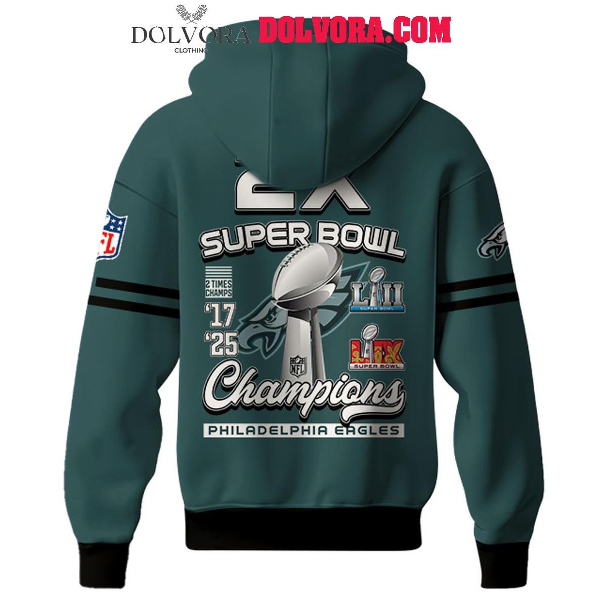 Philadelphia Eagles Super Bowl LIX The Champions 2025 Football All Over Printed Hoodie - Midnight Green
