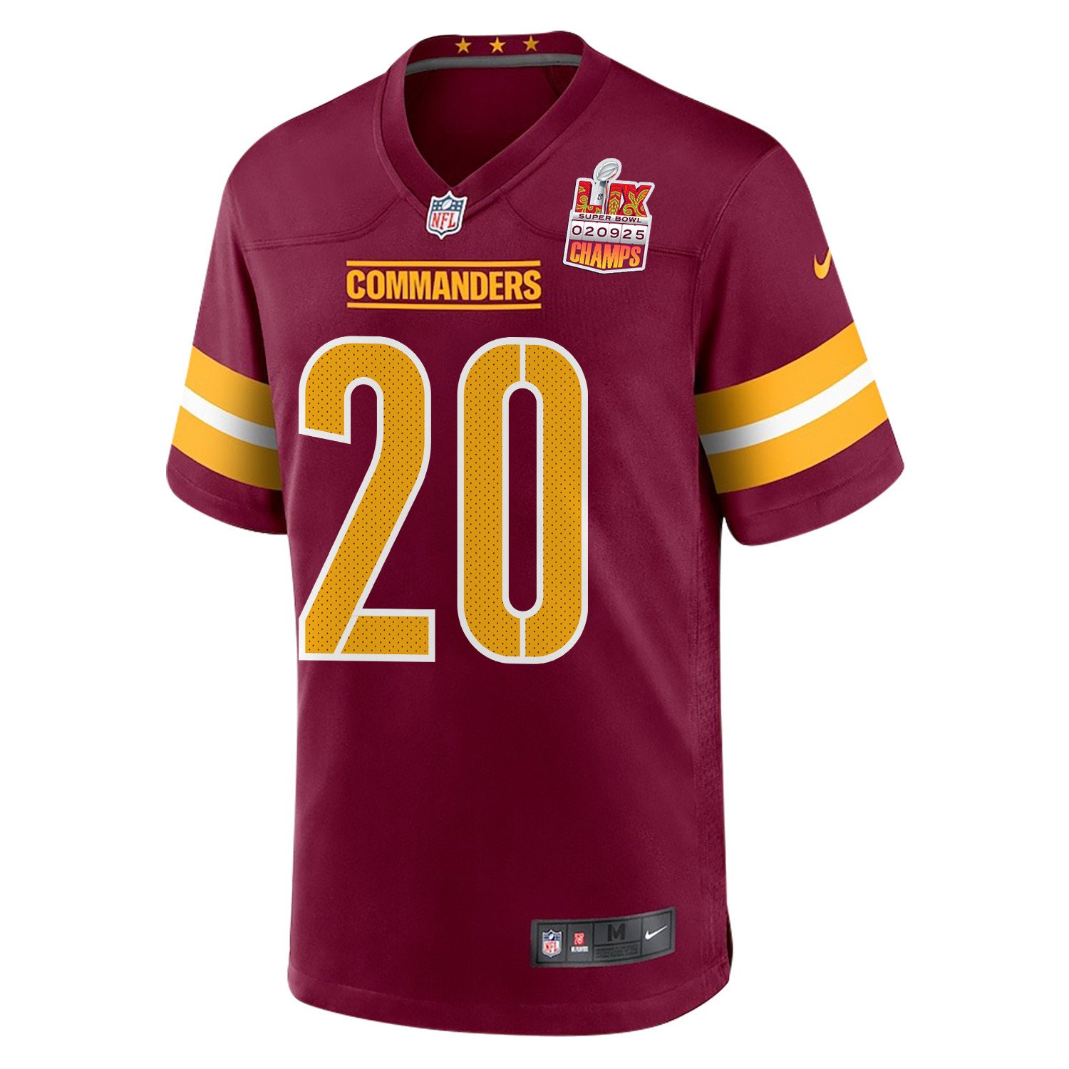 Quan Martin 20 Washington Commanders Super Bowl LIX Champions Patch Game Men Jersey - Burgundy