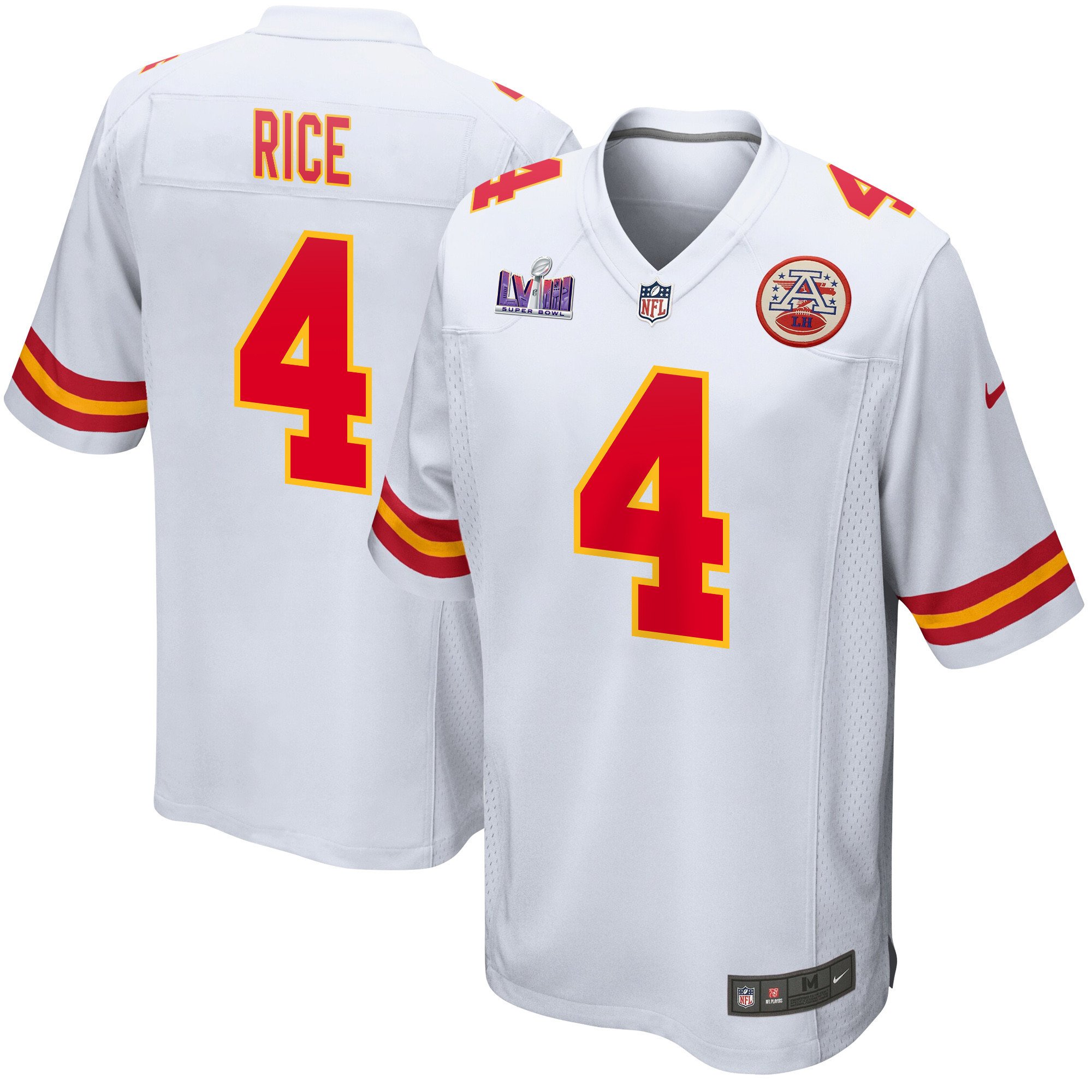 Rashee Rice 4 Kansas City Chiefs Super Bowl LVIII Patch Game Men Jersey - White