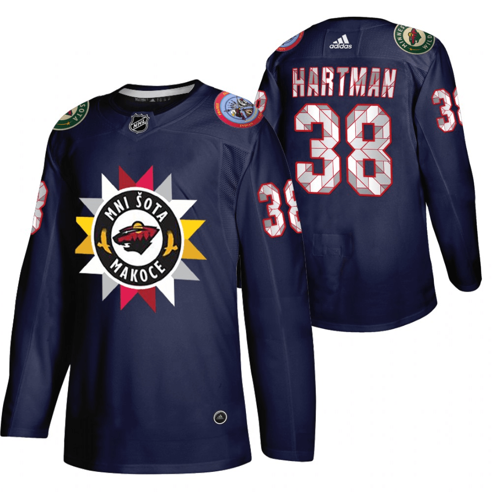 Ryan Hartman Minnesota Wild 2021-22 Native American Heritage Day Navy Player Swingman Jersey