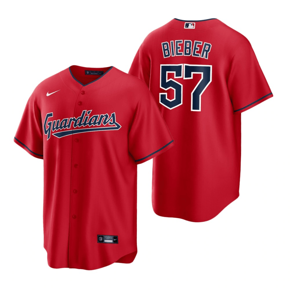 Shane Bieber Cleveland Guardians Alternate Red Baseball Player Jersey
