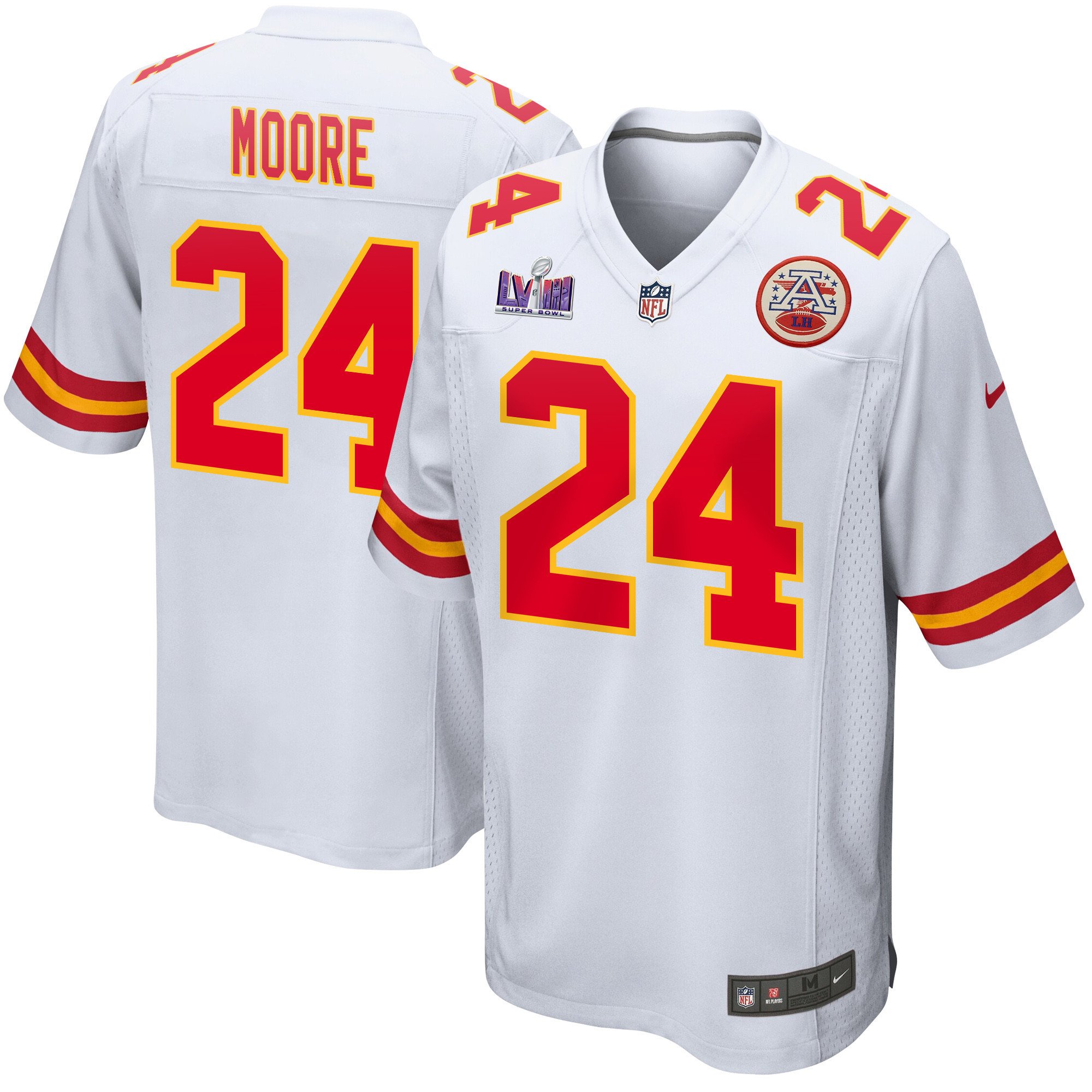 Skyy Moore 24 Kansas City Chiefs Super Bowl LVIII Patch Game Men Jersey - White