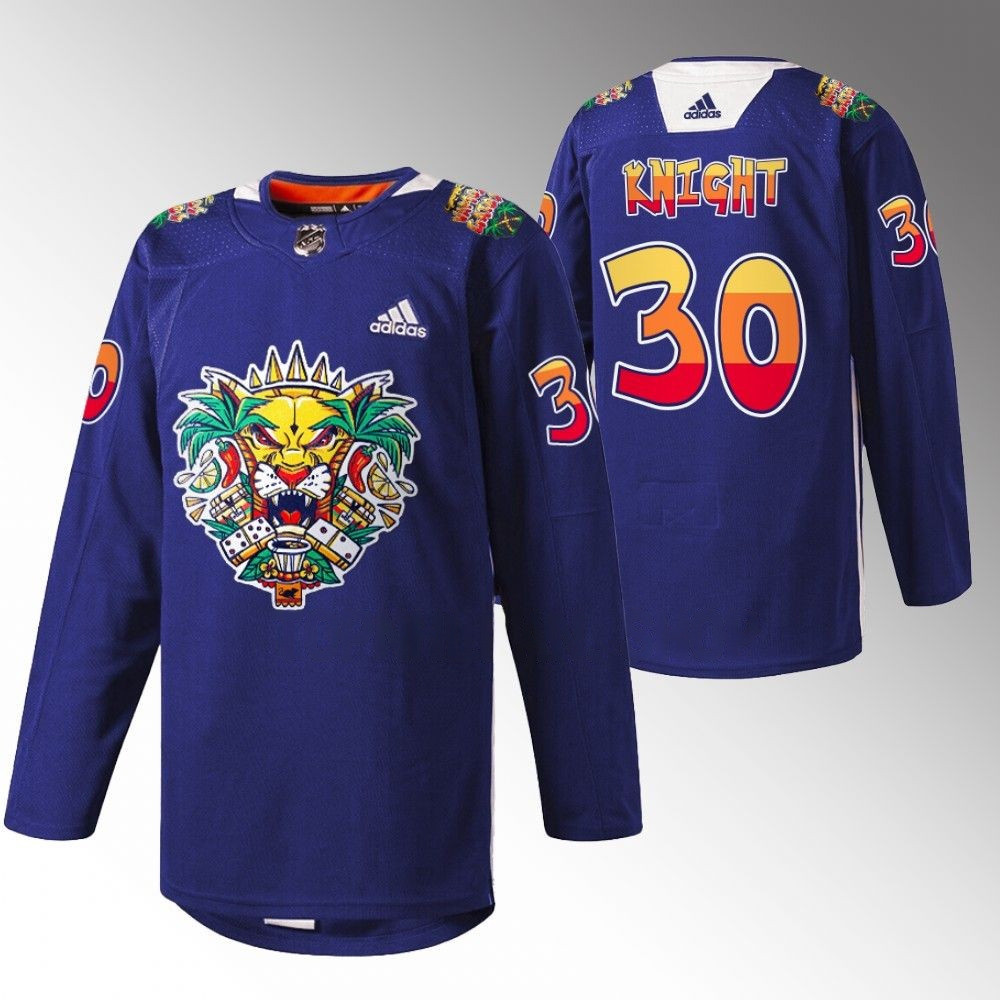 Spencer Knight Florida Panthers 2023 Vamos Gatos Navy Player Swingman Jersey