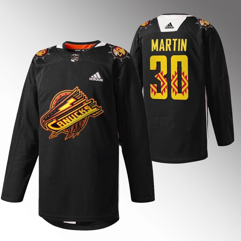 Spencer Martin Vancouver Canucks 2023 First Nations Celebration Warm Up Black Player Swingman Jersey
