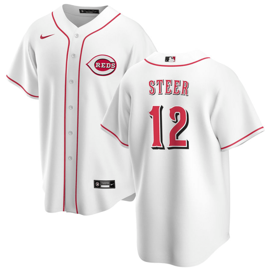 Spencer Steer Cincinnati Reds Home White Baseball Player Jersey