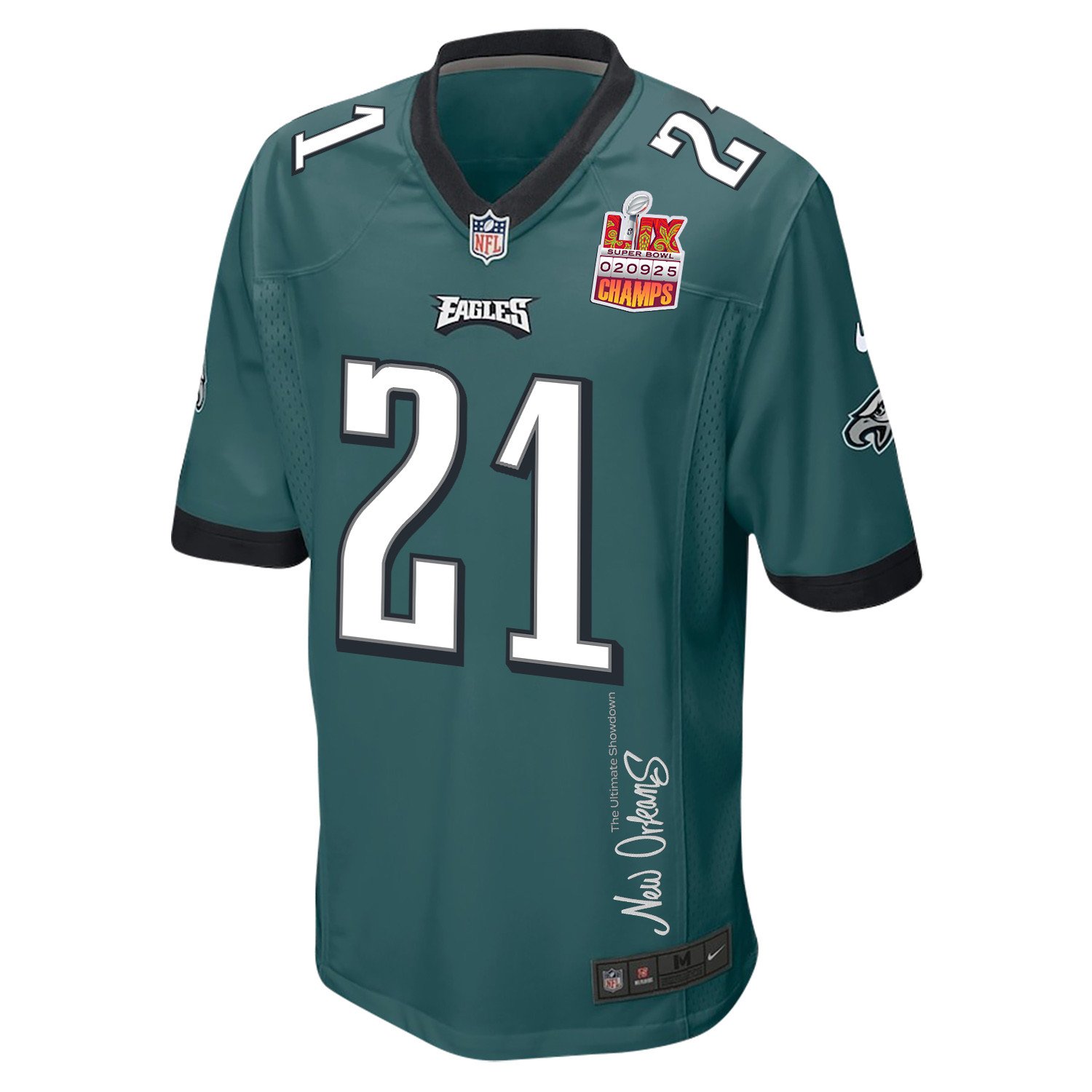 Sydney Brown 21 Philadelphia Eagles Super Bowl LIX Champions Patch 'New Orleans - The Ultimate Showdown' EMBROIDERED Game Men Jersey - Midnight Green