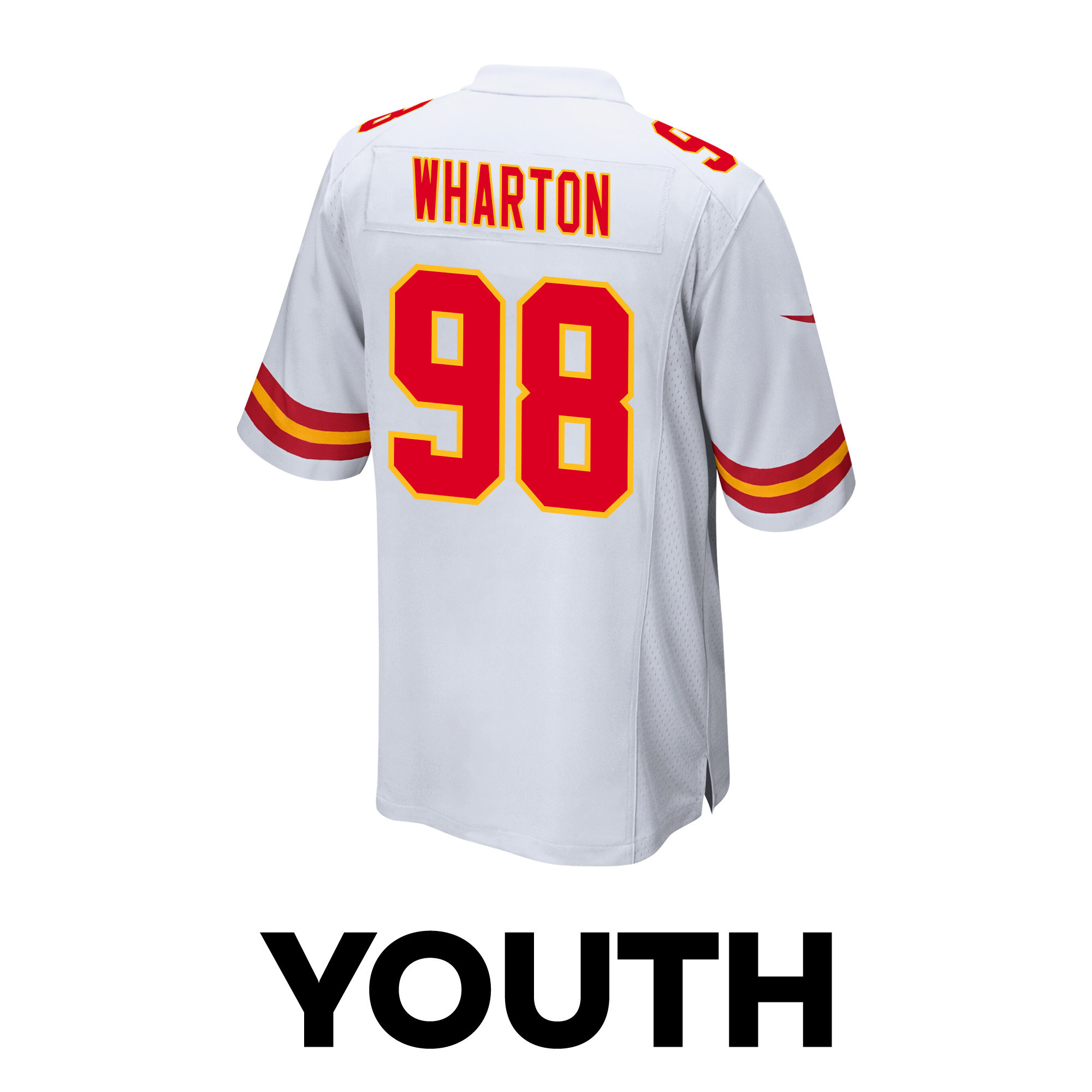 Tershawn Wharton 98 Kansas City Chiefs Super Bowl LVIII Champions 4 Stars Patch Game YOUTH Jersey - White