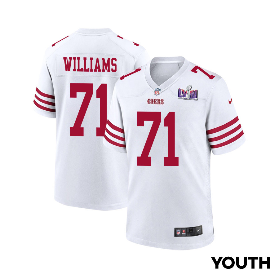 Trent Williams 71 San Francisco 49ers Super Bowl LVIII Patch Game YOUTH Jersey - White