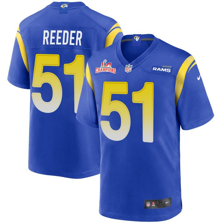 Troy Reeder Los Angeles Rams 2022 Super Bowl LVI NFC Champions Logo Royal Game Jersey