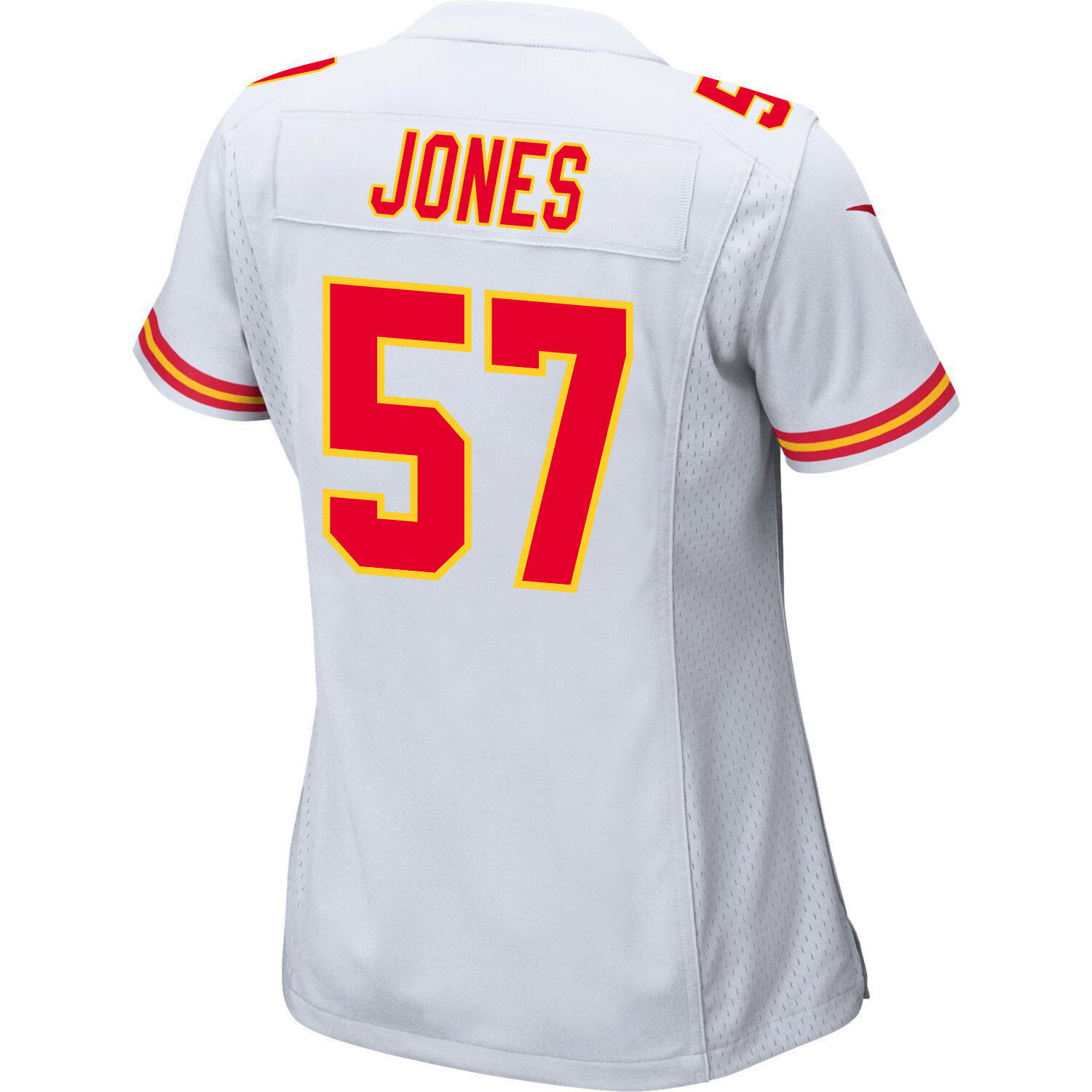 Truman Jones 57 Kansas City Chiefs Super Bowl LVIII Champions 4 Stars Patch Game Women Jersey - White