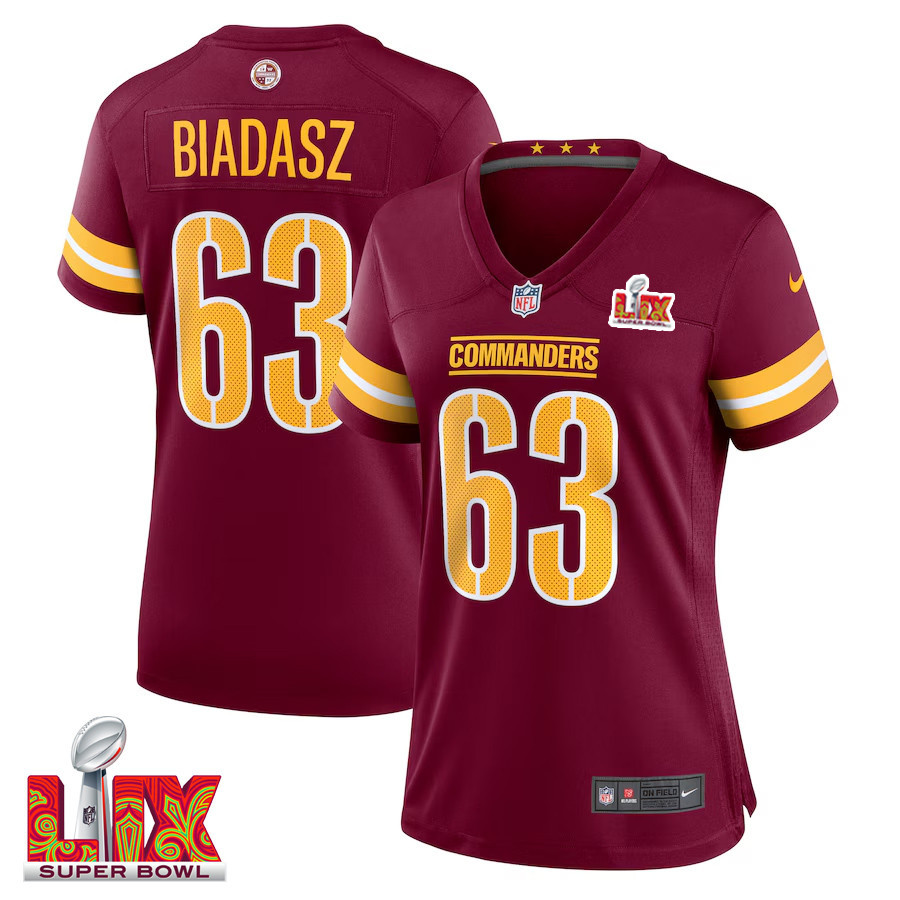 Tyler Biadasz #63 Washington Commanders Super Bowl LIX Women's Jersey - Burgundy