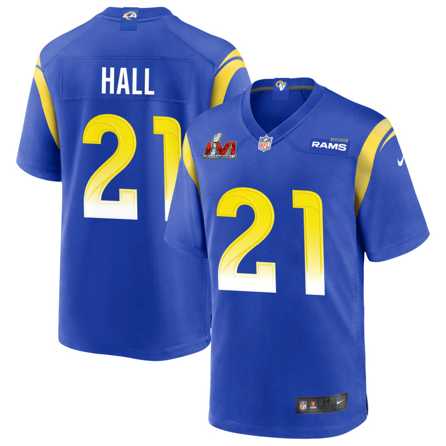 Tyler Hall Los Angeles Rams 2022 Super Bowl LVI Patch Royal Game Jersey