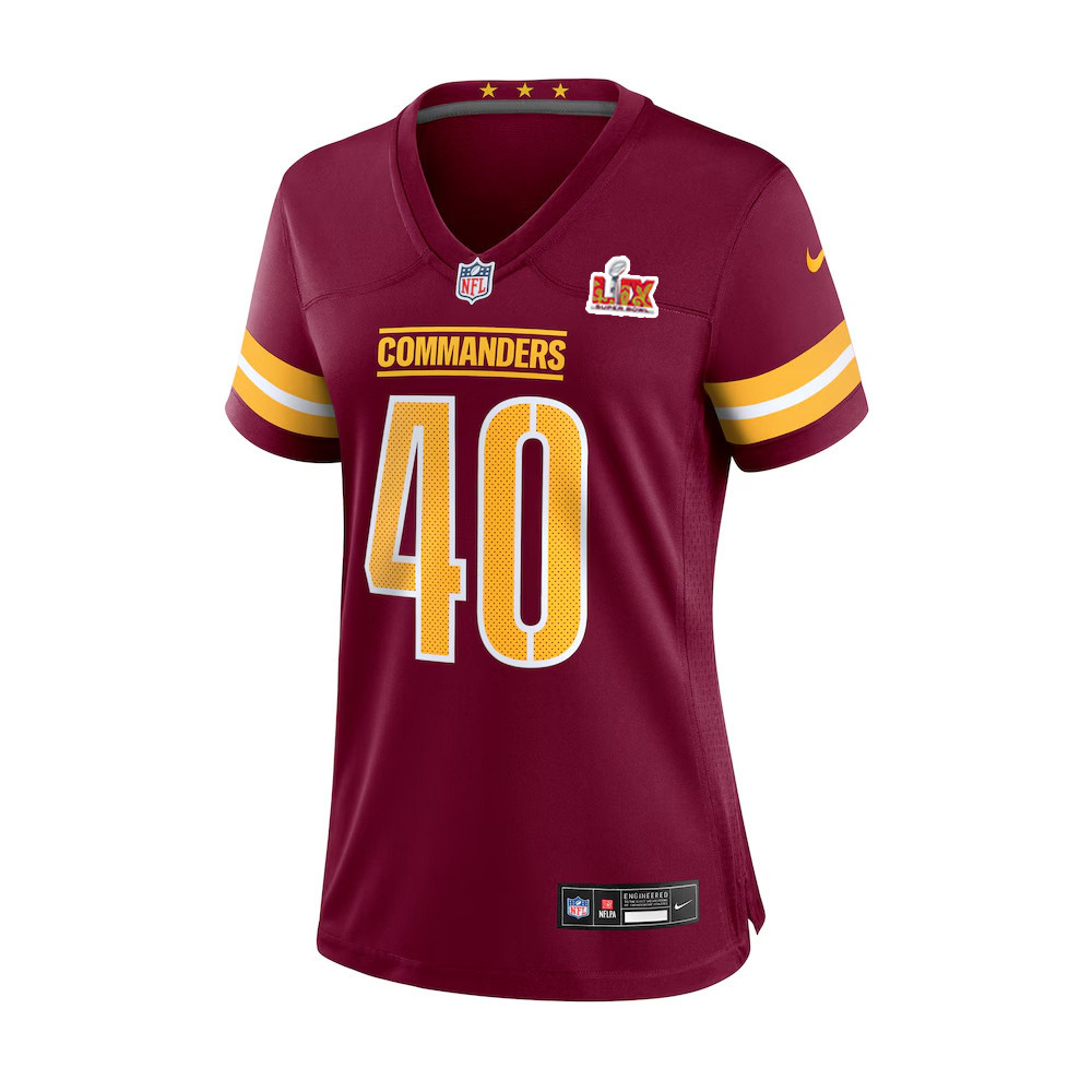 Tyler Owens #40 Washington Commanders Super Bowl LIX Women’s Jersey – Burgundy